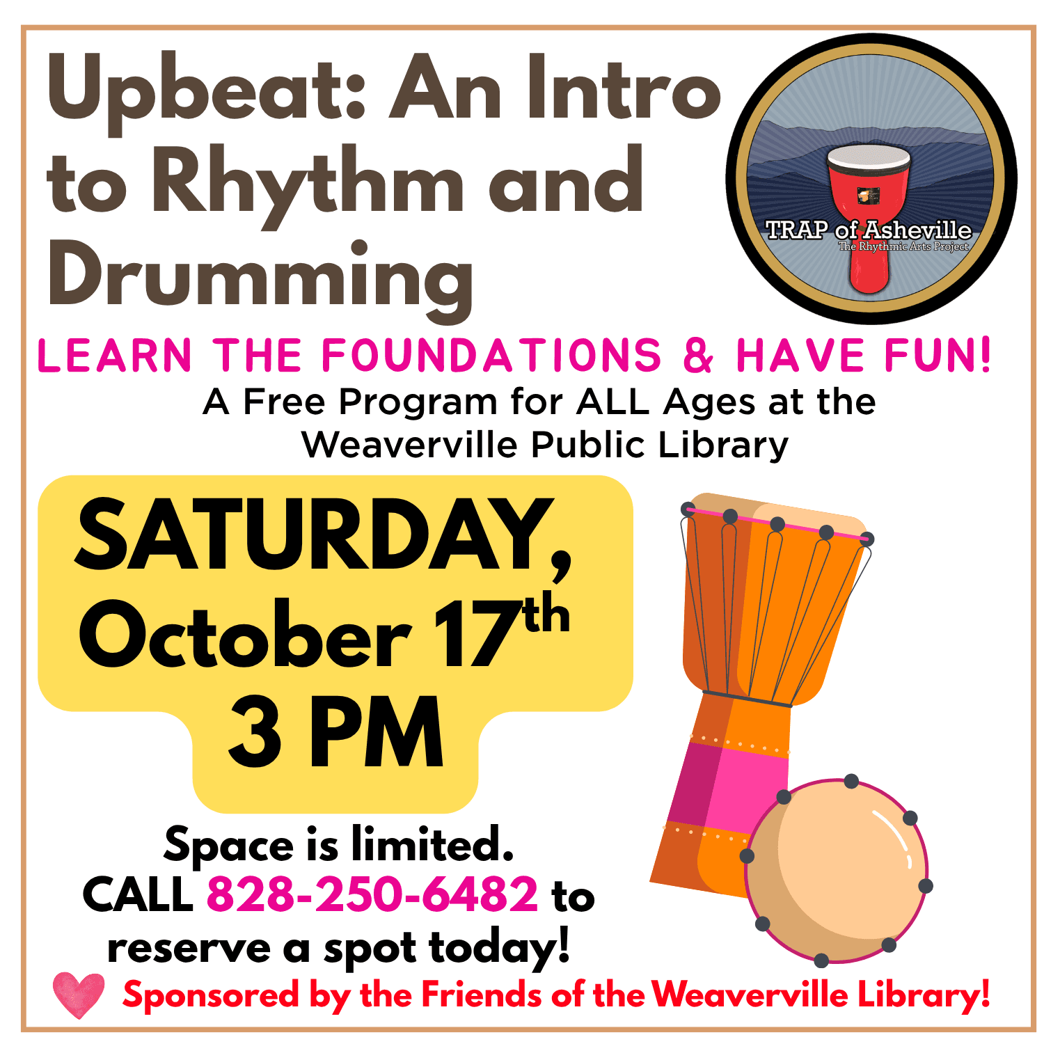 Upbeat: An Intro to Rhythm and Drumming at the Weaverville Library