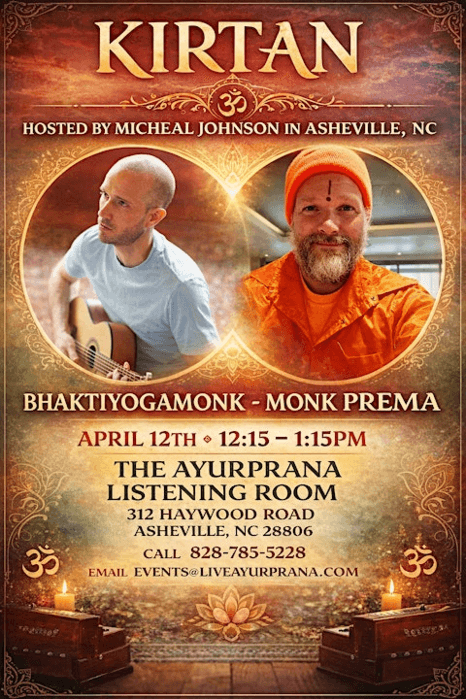 Kirtan hosted by Micheal Johnson - with guest BhaktiYogaMonk - Monk Prema