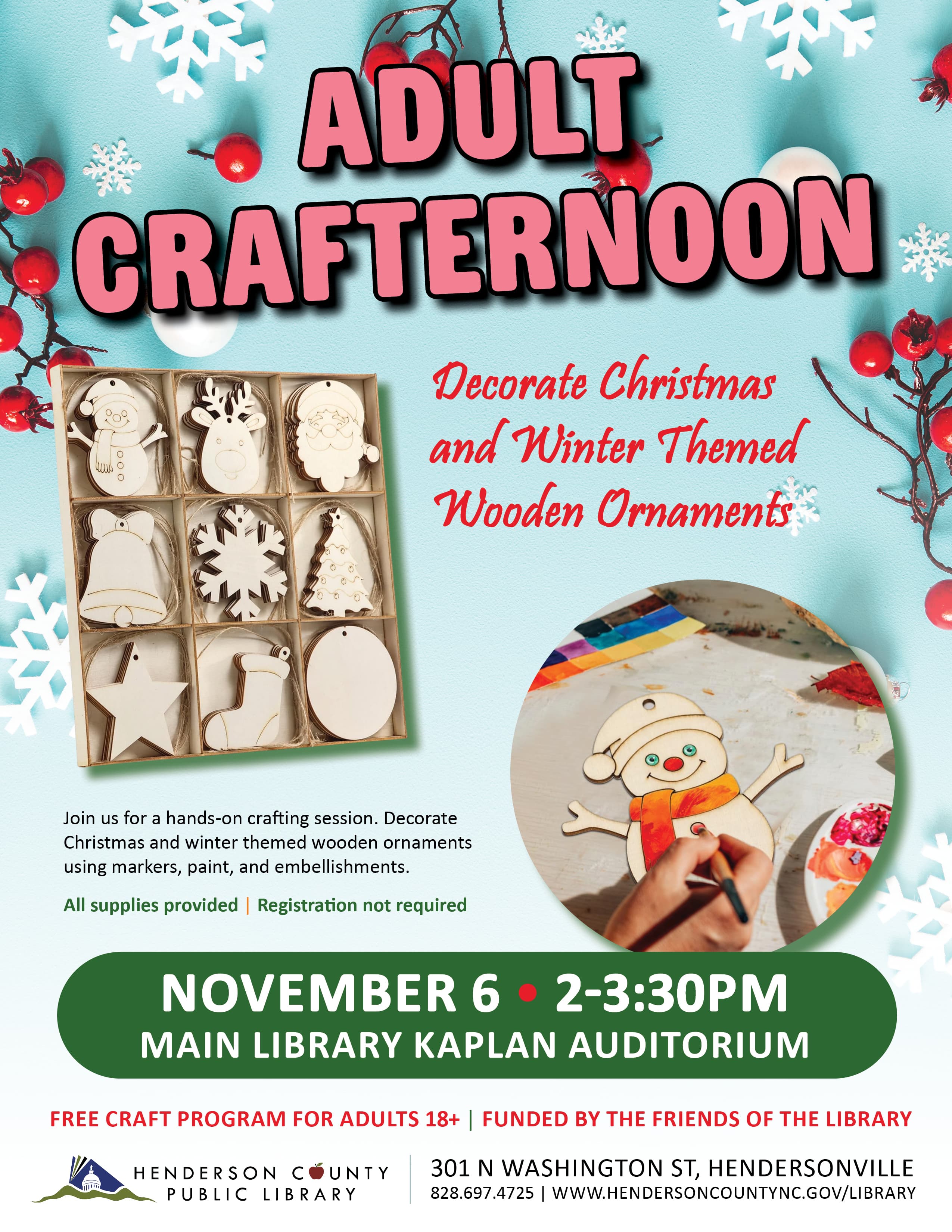 Adult Crafternoon: Decorate Christmas and Winter Themed Wooden Ornaments